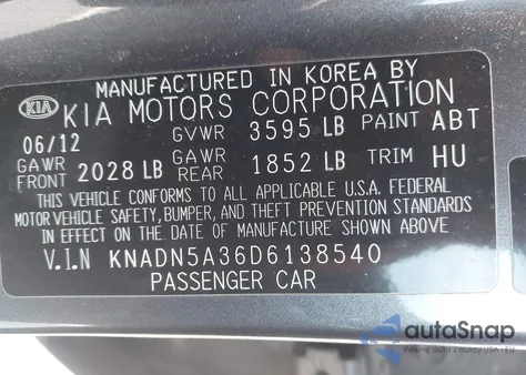 2013 Kia Rio Ex z USA, uszkodzony, nr VIN KNADN5A36D6138540